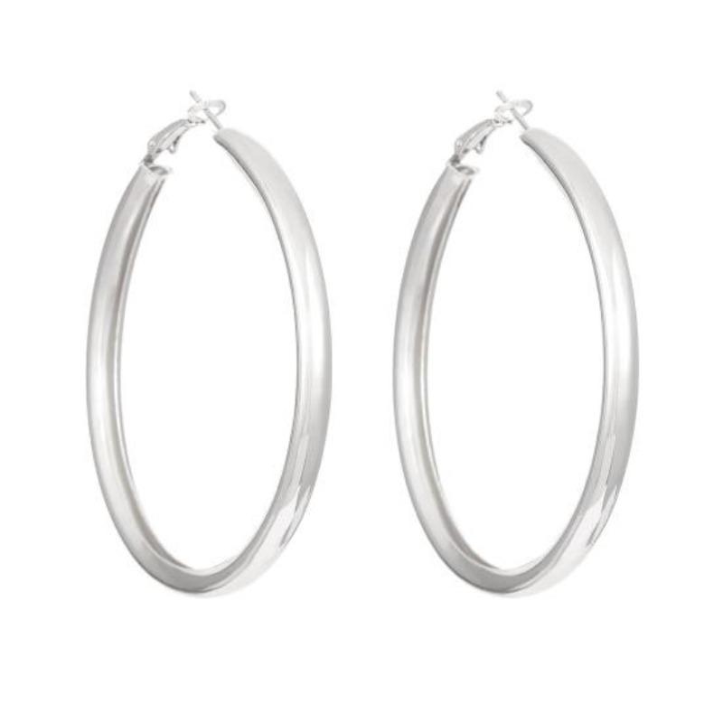 1 пара женских сережек-колец, большой круг, полированное железо, легкие геометрические индивидуальные, мягкие серебро белый