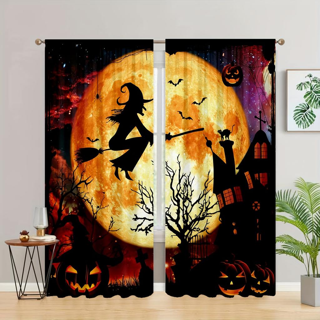 Halloween Härligt Spöke Rolig Pumpa Svart Katt Fönstergardiner För Barn Sovrum Vardagsrum Badrum Kök Dörr Hall 2 delar