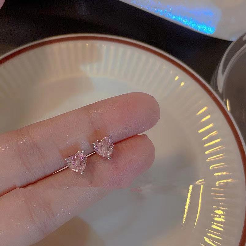 

Sweet Style Pink Zircon Bow Knot Heart Stud Earrings For Women Aesthetic Y2K Accessories Zircon Gifts