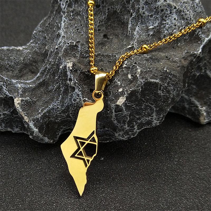 Stainless Steel Israel-Palestine Map Pendant Necklace - Fashionable and Unique Design