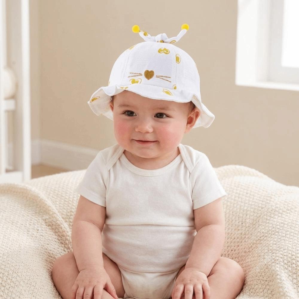 Heart Print Infant Bucket Hat Bow Toddle Fisherman Hat Sweet Baby Sun Hat  Girls