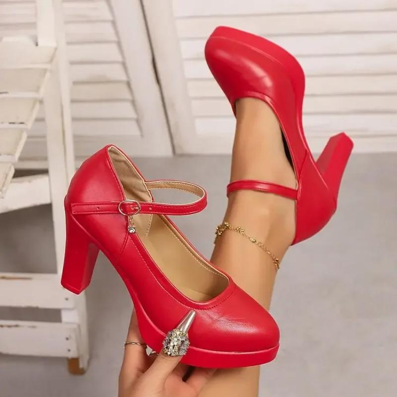 Mary Jane High Heels Women's Shoes Buckle Strap Thick Heel Spring Summer New Style Retro Slip-On Casual Shoes for Adults