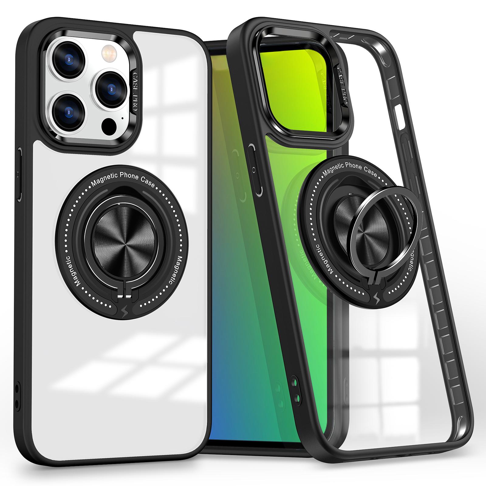 

Для iPhone 15 Pro Чехол Совместимый с MagSafe Кольцо-подставка Прозрачный ПК+ТПУ Чехол для телефона Black