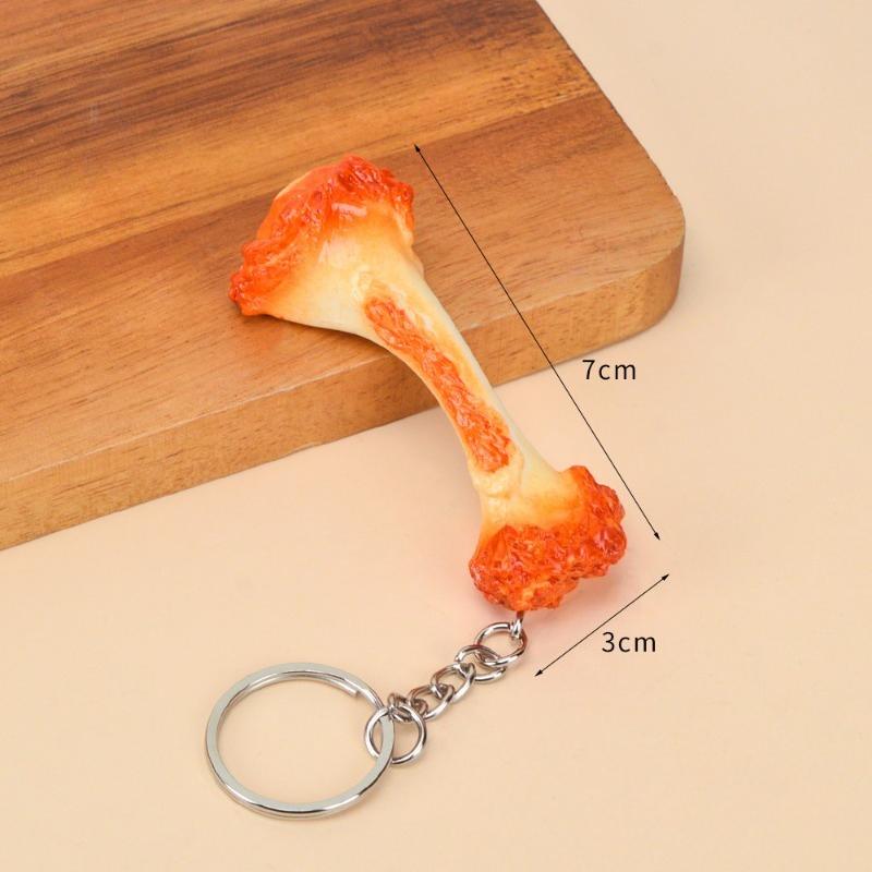 Funny Chicken Wing Bone Keychain Chicken Leg Bone Pendant Simulation Chicken Bone Keyring PVC Creative Chicken Leg Model Gift