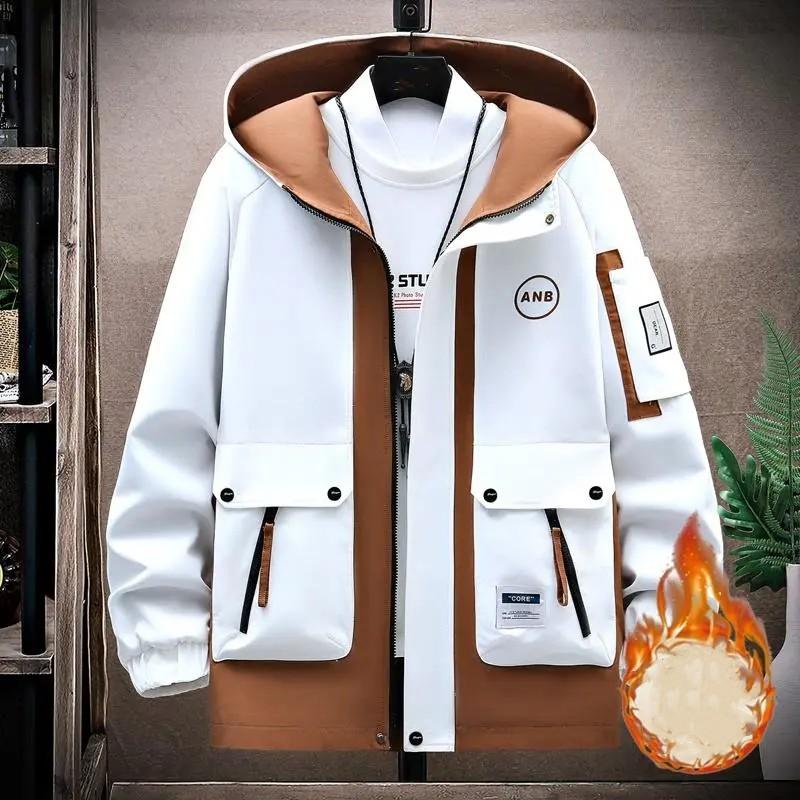 Men's Winter Hooded Jacket: Thickened Design for Students, Stylish Two-Tone Coat