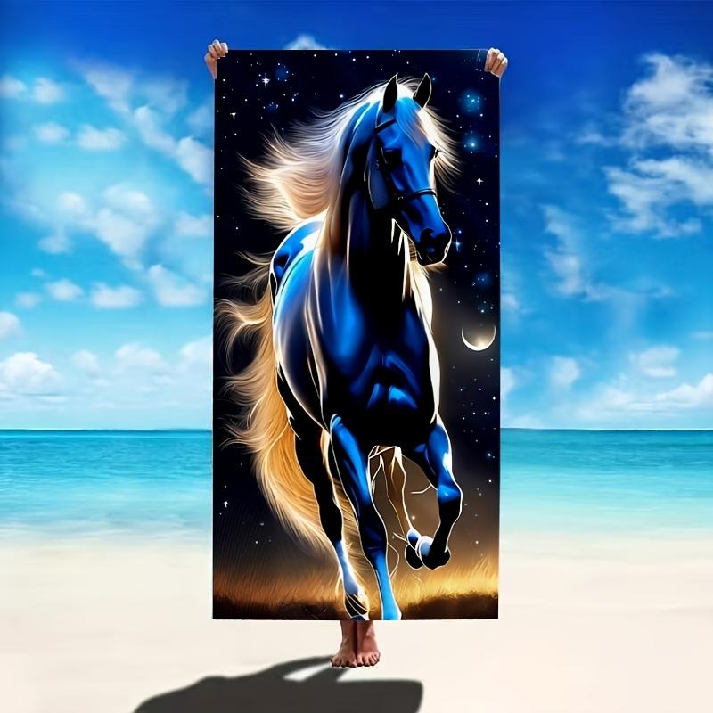 

Blue Horse Starry Sky Print Beach Towel Polyester Soft Quick Dry Large Bath Towel Summer Swimming Pool Surfing Blanket W40*H60(CM)