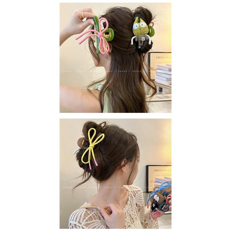 Cute Bear Double Sided Hair Claw Bow Shark Clip Elegant Back Head Hair Accessories