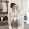Women's White Chiffon Shirt Medium To Long Student Loose Summer Long Sleeved Chiffon Shirt