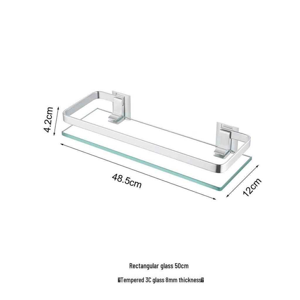 Space Aluminum Glass Shelf - Multi-size, Single or Double Layer Rectangular Bathroom Storage Shelf.