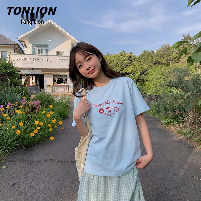 TonLion Women s Loose Fit Pure Cotton Round Neck T-Shirt S