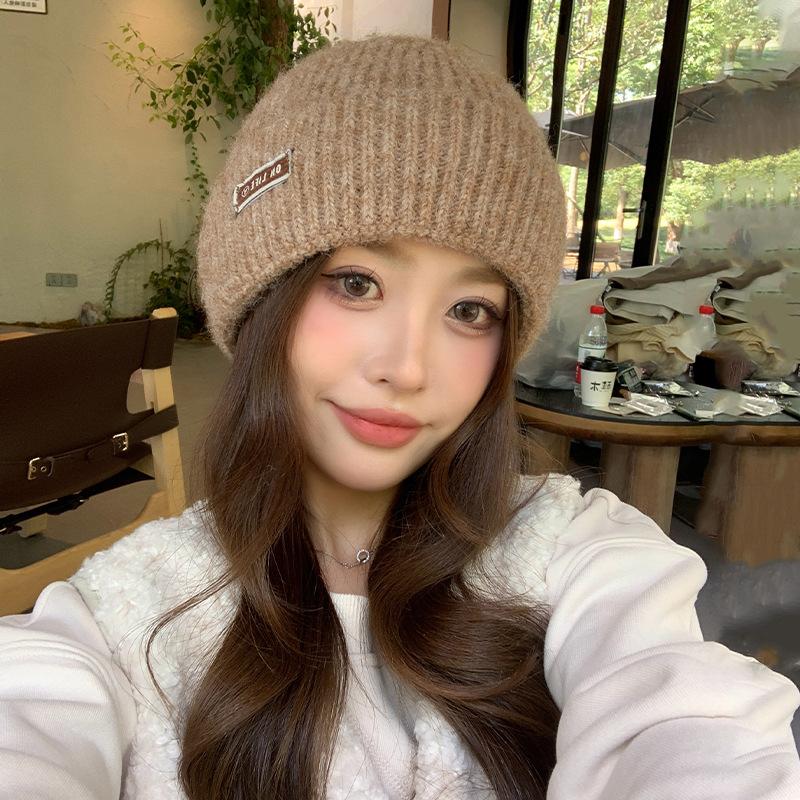 New wool hat women's autumn and winter big head circumference wool thickened warm ear protection knitted stacking hat cold hat