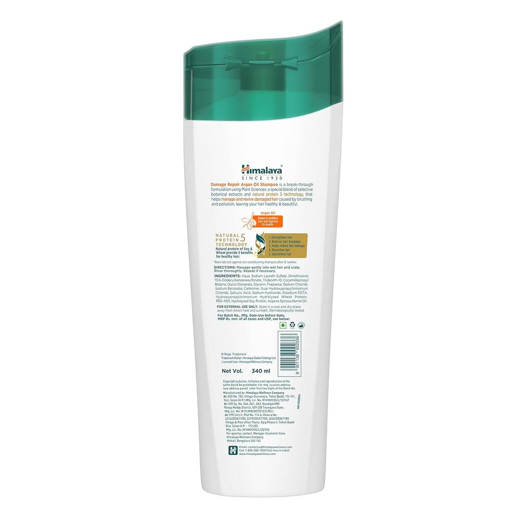 Himalaya Damage Repair Argan Oil Shampoo 340ml For Frizz Control Split End Protection Smooth Nourished Hair For All Hair Types
