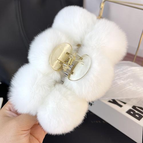 Rex Rabbit Fur Ball Large Hairpin Head Online Celebrity Cute Plush Catch Clip Hair Accessories Autumn and Winter Korean Hair Catch Headdress.