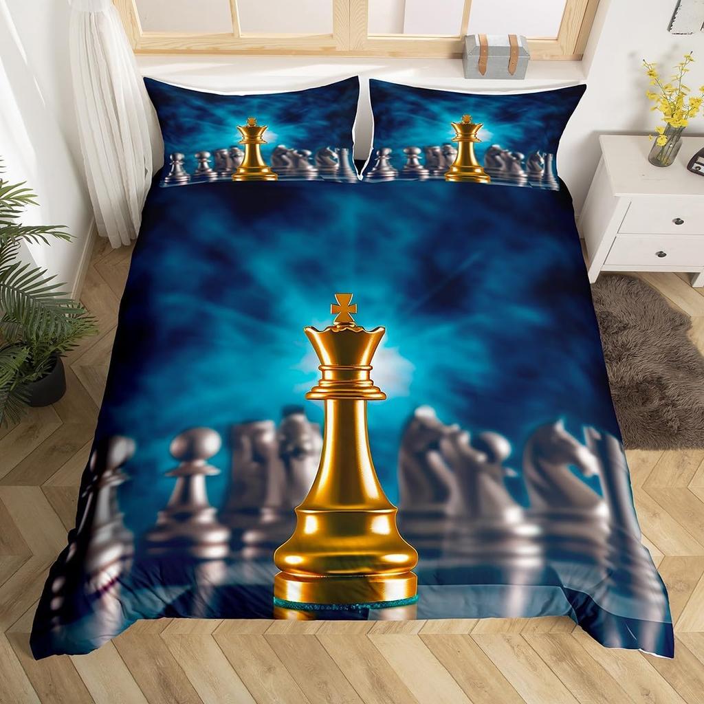 Chess Duvet Cover Buffalo Plaid Check Bedding Set Chess Sports Games Quilt Cover Checkerboard Comforter Cover with 2 Pillowcases