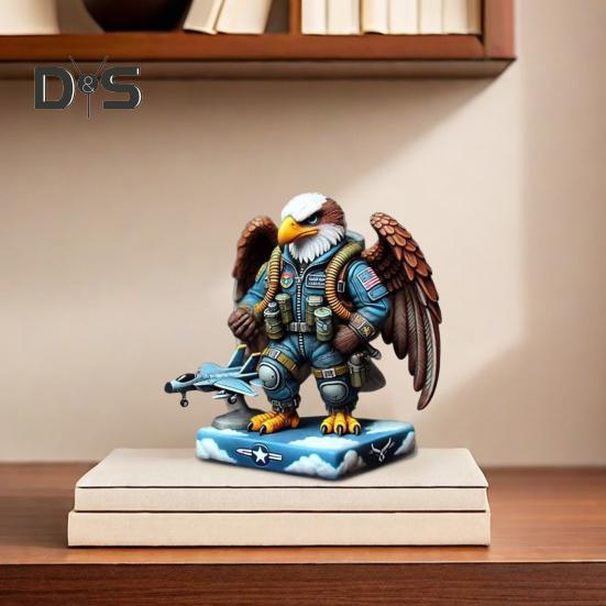 Eagle Soldier Statue Resin Military Eagle Figurine Patriotic Desktop Soldier Ornament for Home Entrance Living Room Decor Independence Day