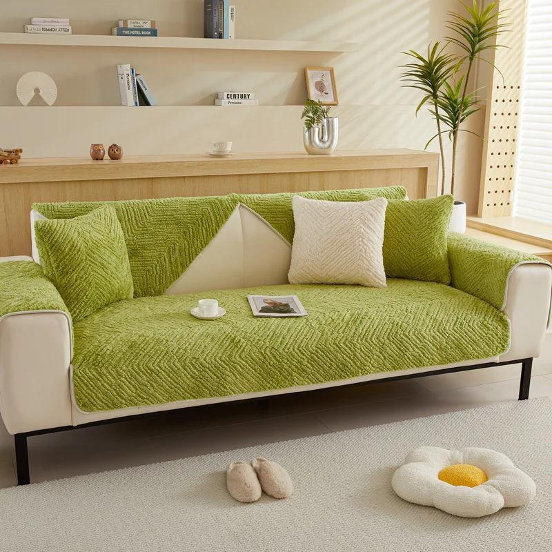 Winter Lamswol Sofa Handdoek Modern Effen Kleur Pluche Zacht Glad Sofa Overtrekken voor Woonkamer L-vorm Antislip Bankovertrek