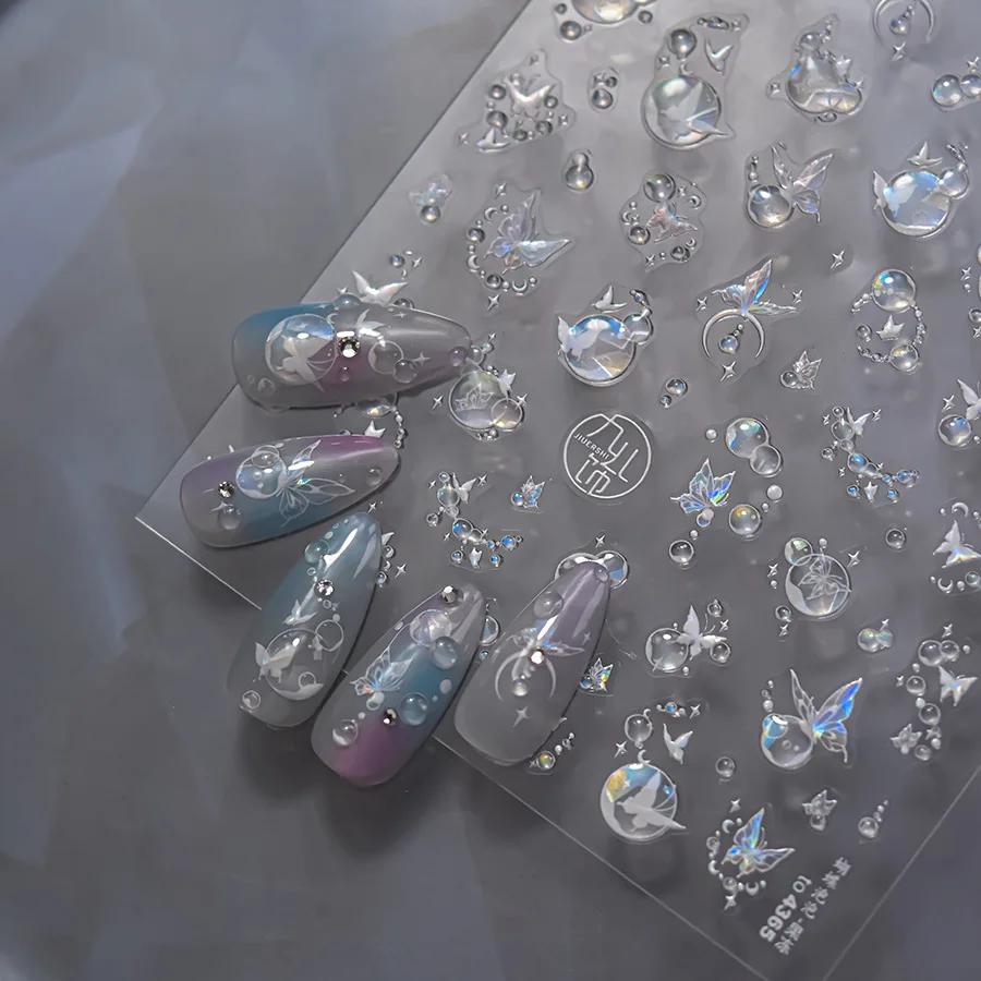 Magical Blow Bubbles Goldfish Bunny Rabbit Cat Kitten Shape Shiny Dreamy Bubbles 5D Nail Art Decorations Sticker Manicure Decal