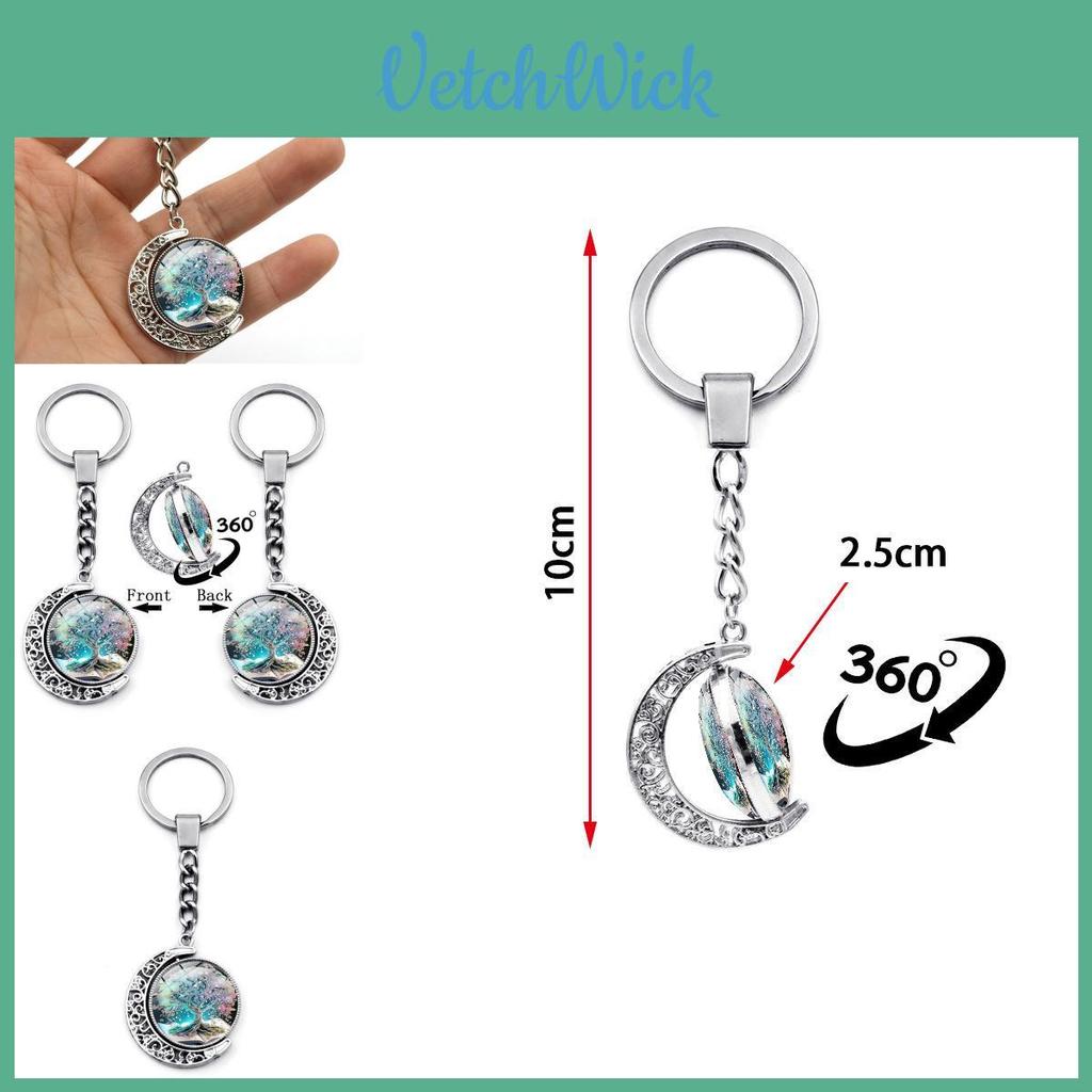 Tree Of Life Pattern Double-sided Rotating Moon Pendant Keychain Metal Key Ring Creative Small Gift Zinc Alloy