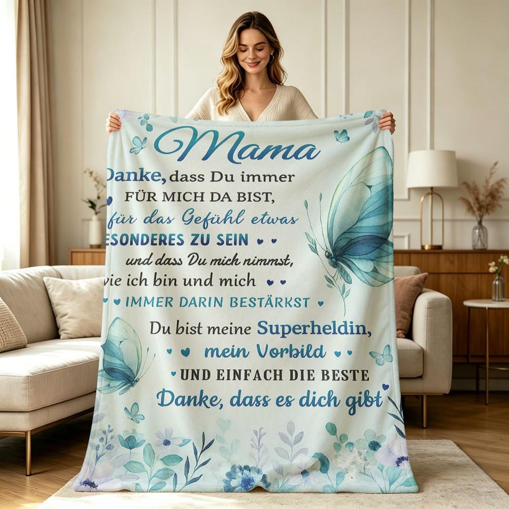 Soft Flannel Throw Blanket with Watercolor Floral Butterfly Mama Thankful Quote Print All Season Warm Cozy Decorative Blanket for Living Room Sofa Cou
