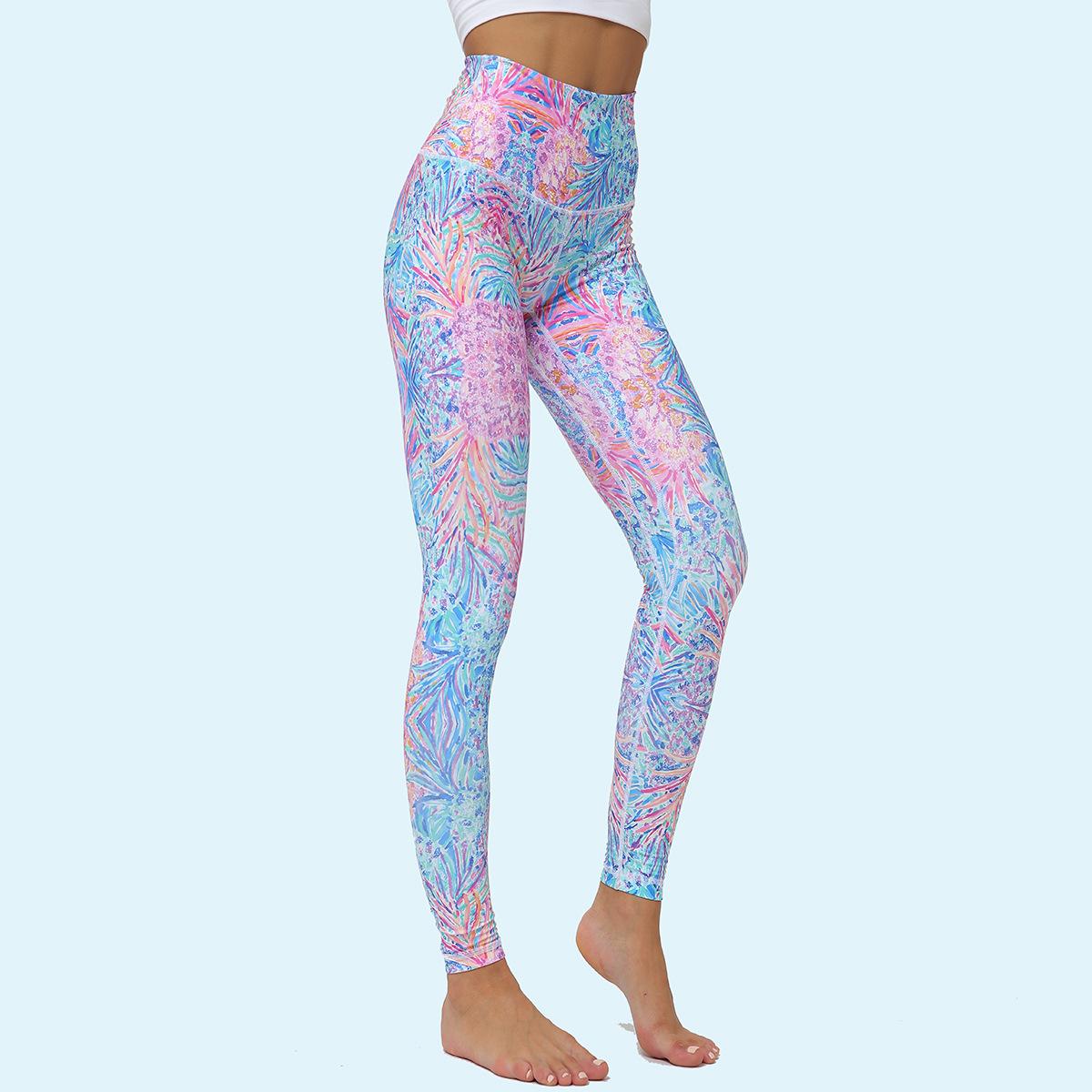 

Breathable Quick Drying Plant Tied Yoga Pants Fitness High Waist Tight Elastic Sports Leggings Women XL