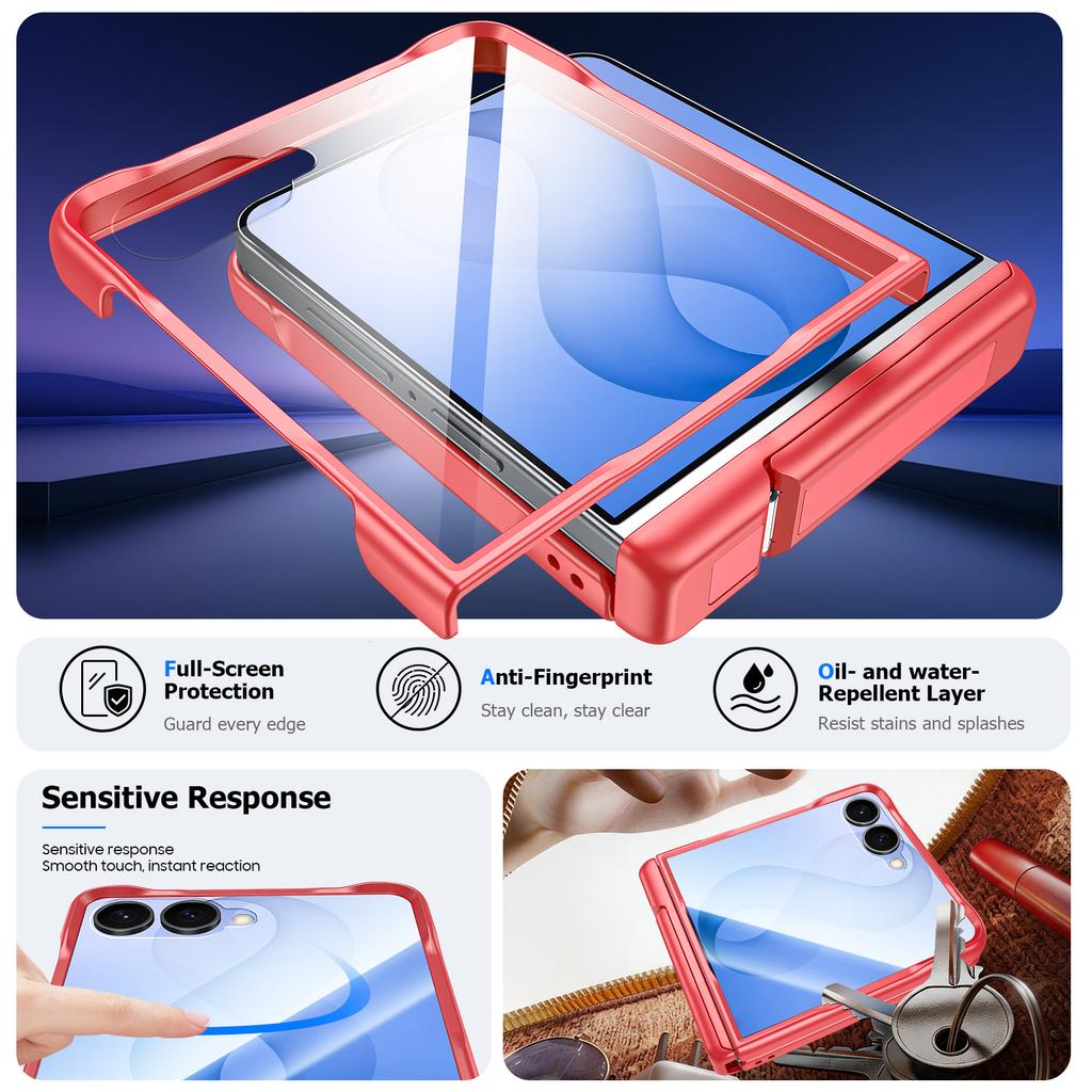 Slank Passende Opvouwbare Telefoonhoes met Ingebouwde Standaard en Volledige Bescherming voor Samsung Galaxy Z Flip8-Roze