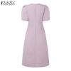 ZANZEA Women Casual Round Neck Solid Color Summer Short Sleeve Dress