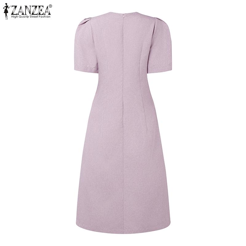 ZANZEA Women Casual Round Neck Solid Color Summer Short Sleeve Dress