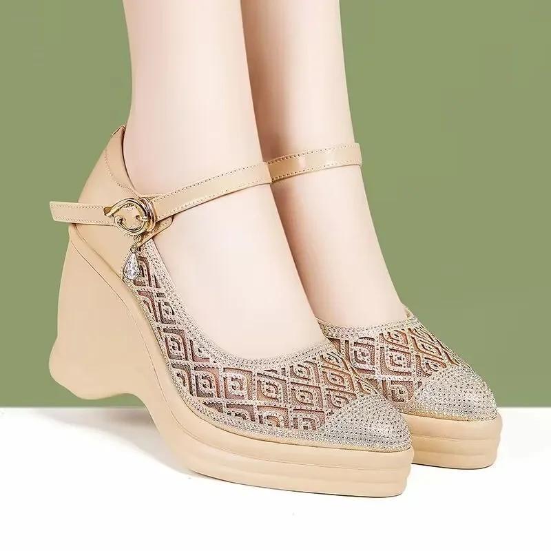 Fashion Shoes for Women Pointed Toe Women's Sandals Buckle Strap Crystal High Heels Fashion Office and Career Sexy Platform Wedge Pumps