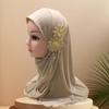 Elastic Children Hijabs Solid Flowers Head Islamic Scarf Shawls  2 To 7 Years Girls