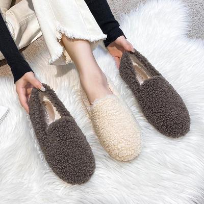 2025 Women's Fuzzy Autumn/Winter Velvet Lambswool Loafers, Large Sizes 41-43.