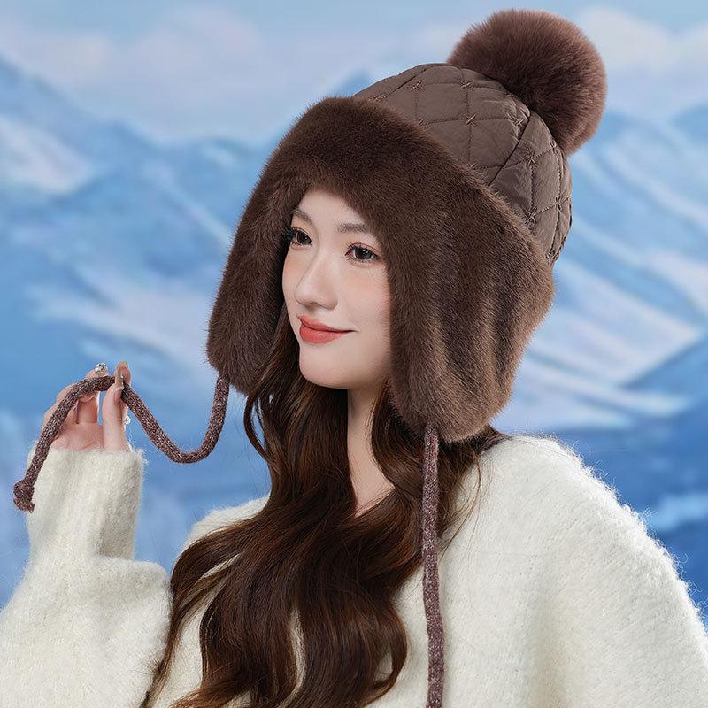 Fleece Warm Lei Feng Hat Women's Winter Thickened Ear Protectors Windproof Ski Hat Outdoor Pullover Knitted Cycling Hat