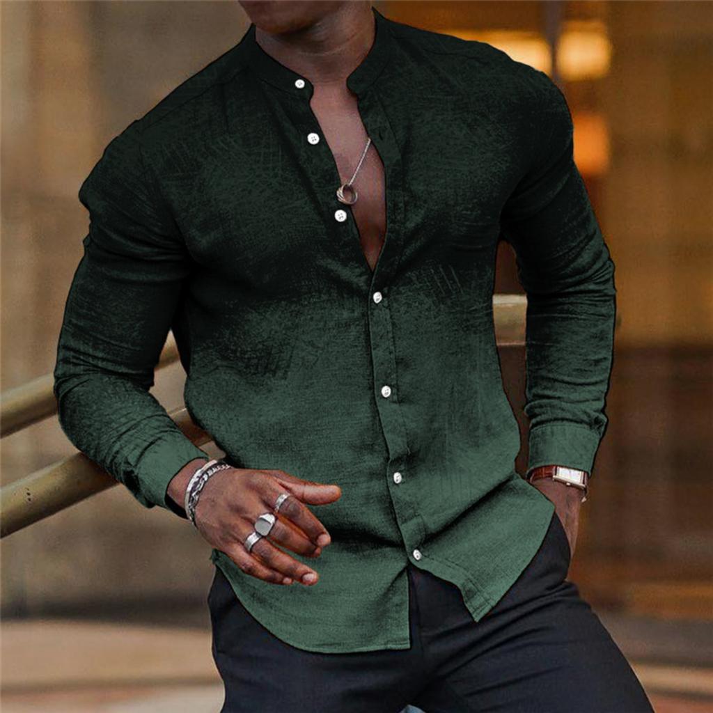 Men's Stand Collar Long Sleeve Shirt, Slim Fit Casual Fashion Top for Daily Wear