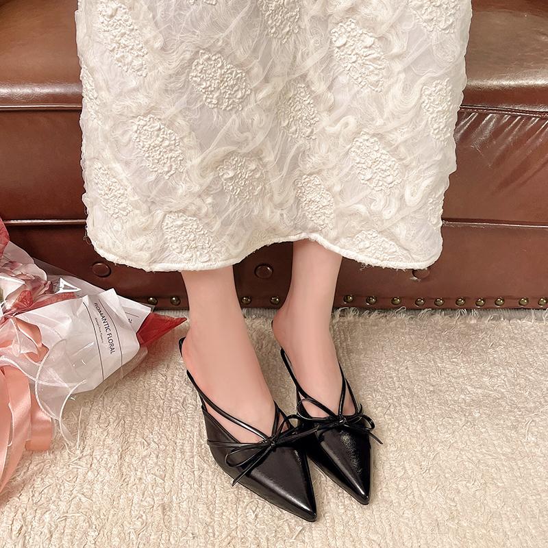 Fashion Summer Fashion Butterfly-knot Pointed Toe Women Sandals Casaul Low Heel Slingbacks Ladies Casual Dress Street Style Shoes