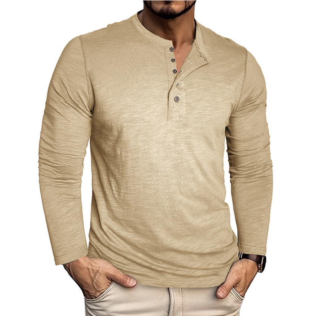 Men's Solid Color Button Lapel Long Sleeve Top Men's Casual Fashion Long Sleeve Top