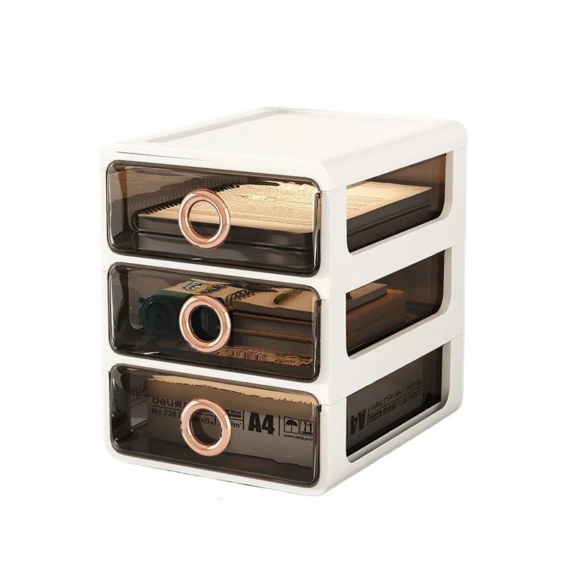 Transparent Drawer-type Desktop Storage Box Organizer Office A4 File Storage Rack Dormitory Table Cosmetics Storage Cabinet Rack