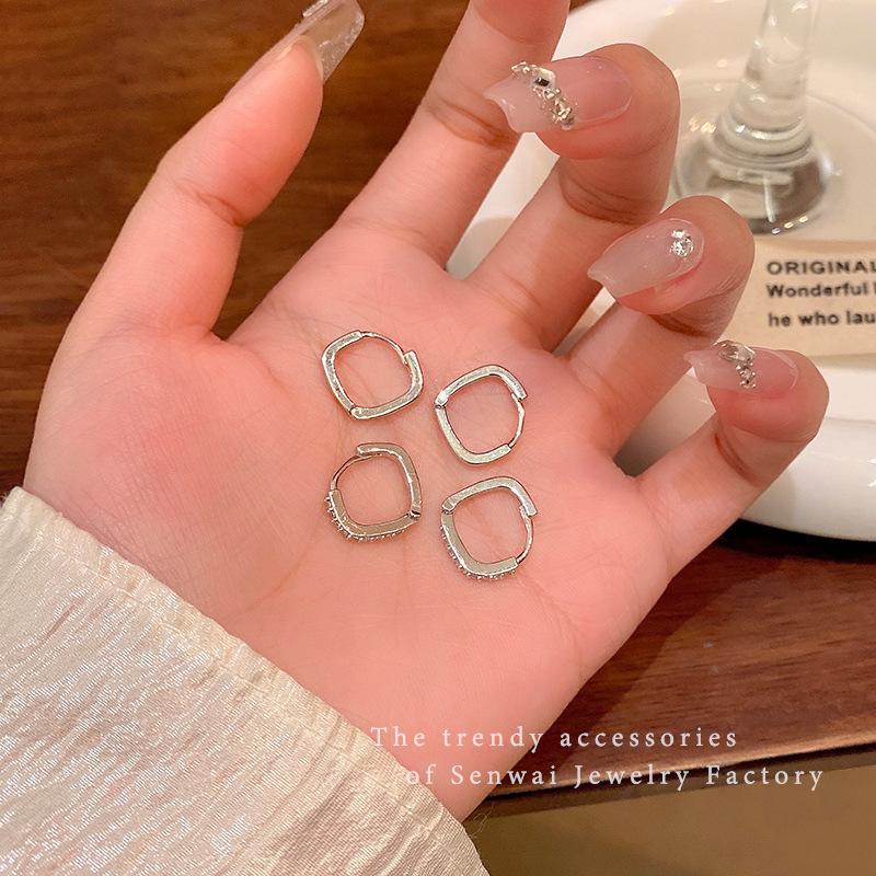 Micro-inlaid zircon square ear buckle women s earrings new ears