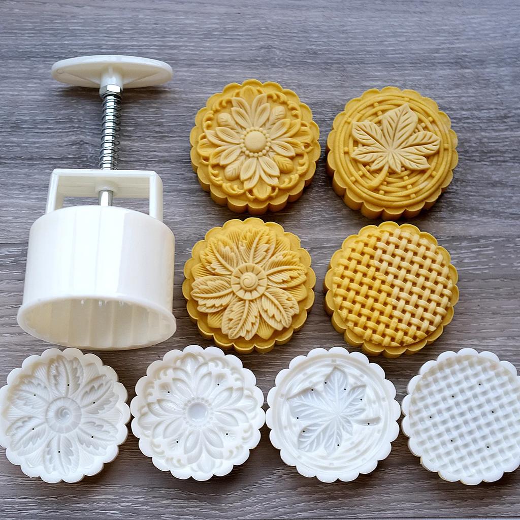Mooncake Mold Mid-Autumn Festival Hand-Pressure Flower Moon Cake Mould DIY Hand Mooncake Fondant Pressure Decoration Tools