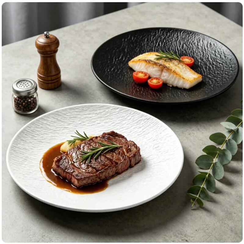 Sheci Melamine Dinner Plates - Black Stone Grain