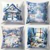 4pcs Winter Snow Scene Pillow Covers Set Polyester Double Sided 2D Flat Printed Cushion Cover Multi Sizes Zipper Washable Decor Pillowcase for Bedroom
