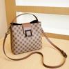 Ladies Printed Bucket Bag, Retro Wide Shoulder Strap Slanting Handbag, Fashi High Luxury Women's Bags, Plaid Pattern Bags
