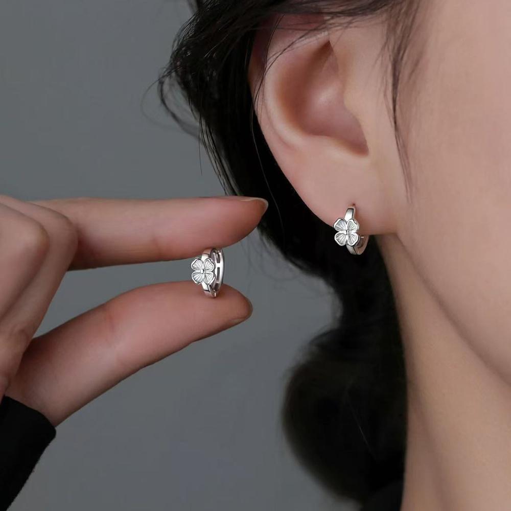 925 Silver Needle Flower Hoop Earrings For Women Party Classic Fine Jewelry Light Plant Accessories