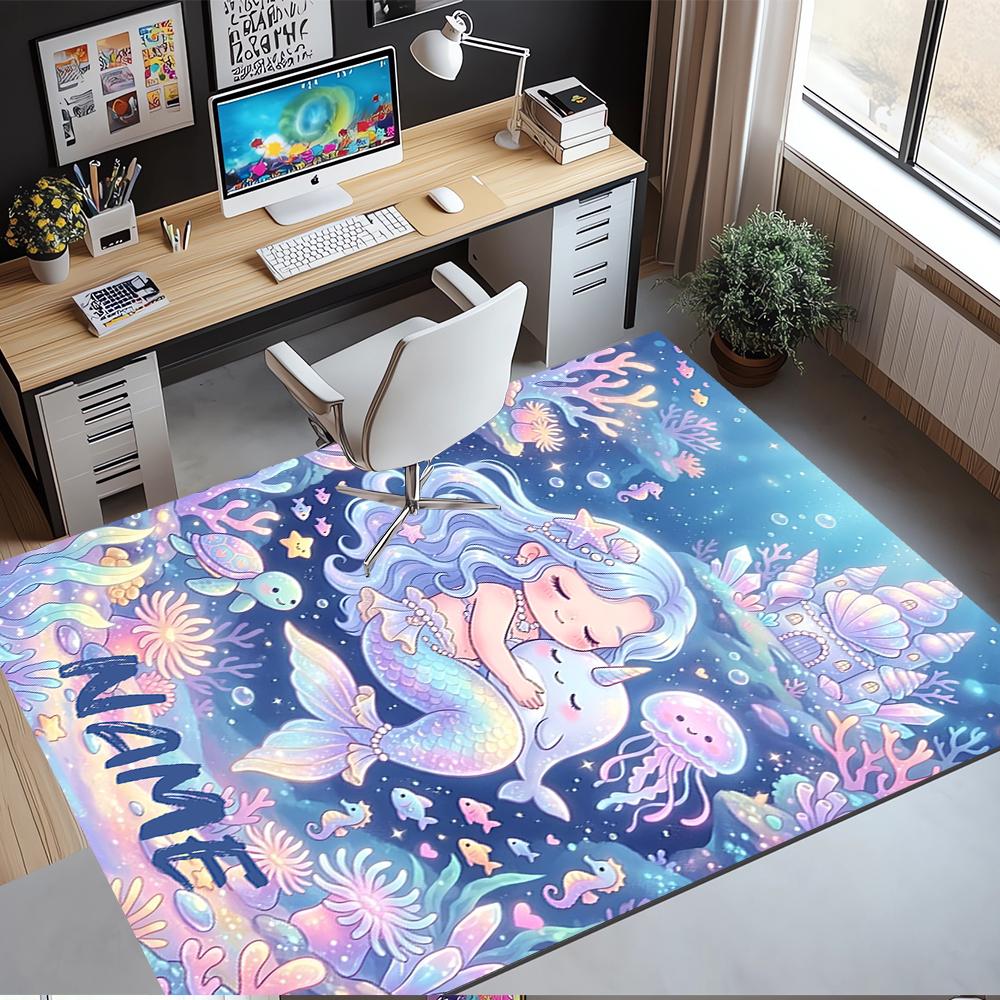 Custom Name Mermaid Printed Carpet,Rug for Office Chair Living Room Bedroom Kitchen Room Decor Gifts.