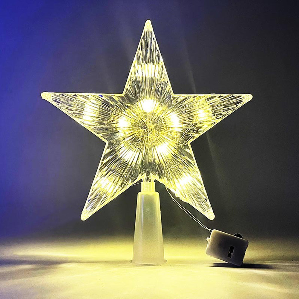 Glowing Christmas Tree Topper Xmas Tree Transparent Star with LED Light Tree Decorations for Home Xmas Ornaments Navidad Props