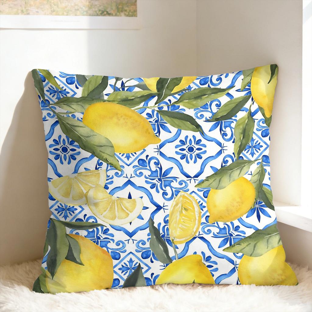 Lemon and Blue Pattern Pillow Case Soft Pillow Cover For Sofa Car Home Decor Novelty Cushion Cover