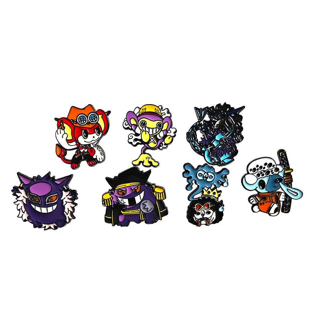 Japanese Anime Inspired Pokemon & One Piece Metal Badge Brooch - Luffy & Gengar Design
