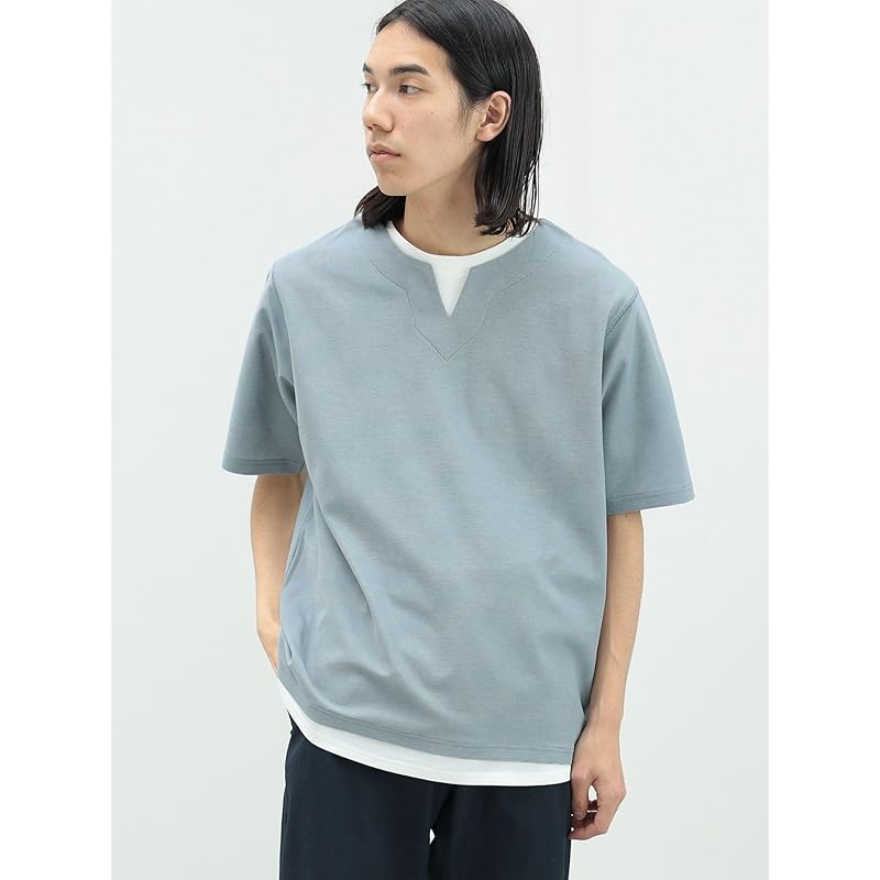 [Beams Heart] Absorbs Water and Dries Quickly, Cool To the Touch S/S TEE Slit Neck Fake Layer T-shirt Men's SMOKE_BLUE M 42040331286