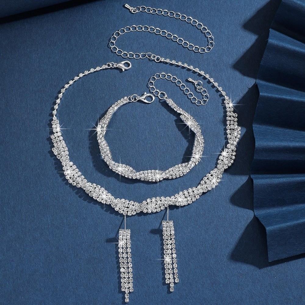 Luxury Bridal Jewelry Set Elegant Wedding Accessories Rhinestone Necklace  Wedding Banquet