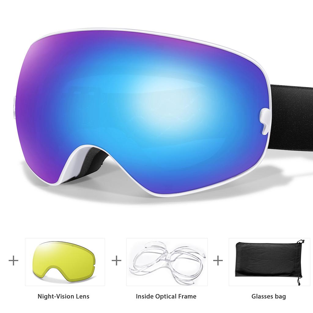 SKI Goggles Anti-Fog Snowboard UV400 Outdoor Sports Snowmobile Ski Mask Men Women Glasses with Replacement Lens Free Gifts