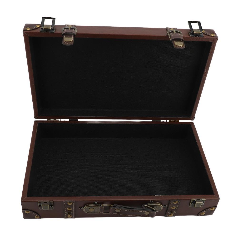 Wood Vintage Suitcase Leather Wooden Storage Box Decorative Luggage Trunk  For Photography