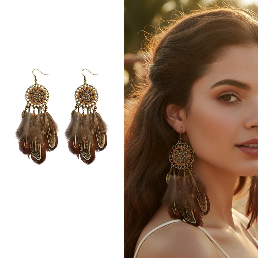 Stylish Dangle Earrings Bohemian Jewelry Daily Wear Accessory Tassels Earrings Feather Texture for Fashion Outfits